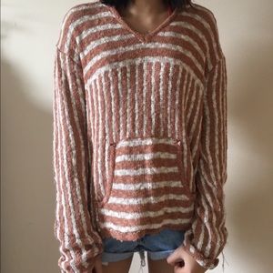 Forever21 Dark Peach Striped Knit Hoodie